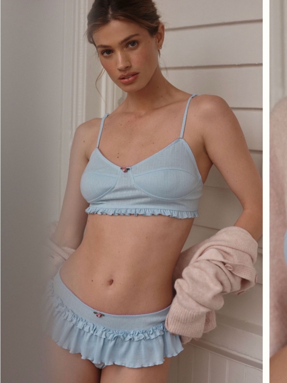 Light Blue Ruffle Bralette & Brief Set - Women Intimates-